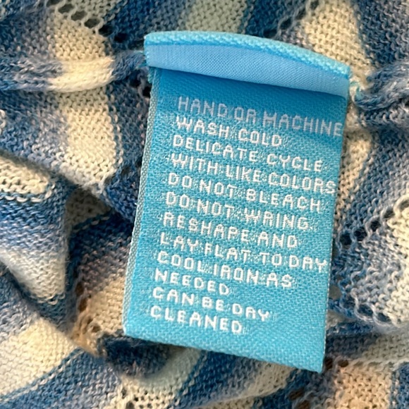 J McLaughlin Chevron Stripe Loose Weave Open-Front Cardigan Sweater Blue & White - Picture 7 of 9